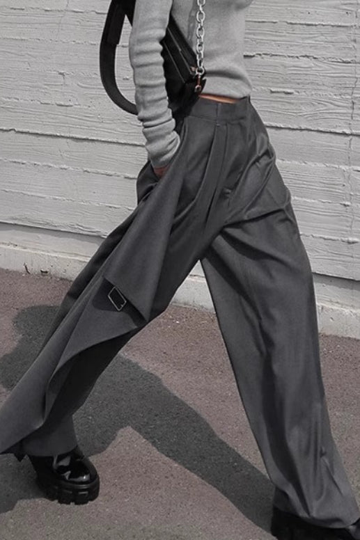 Asymmetric Wrap Overlay Pleated Wide Leg Tailored Trousers 3