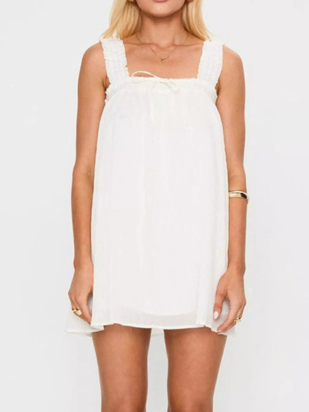 Frill Strap Square Neck Bow Tie Front Swing Mini Dress 5