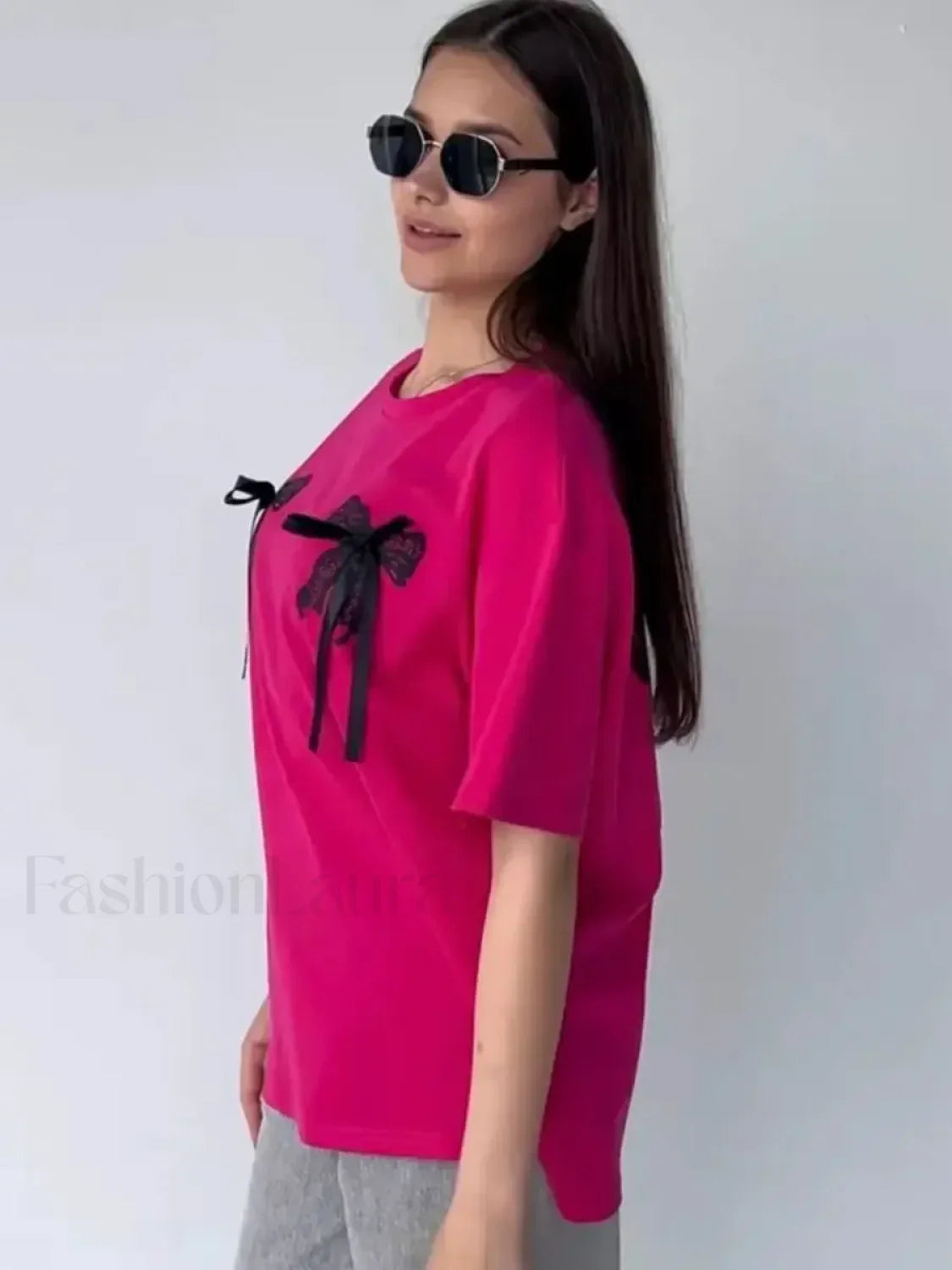 3D Bow Print Cotton T-Shirt