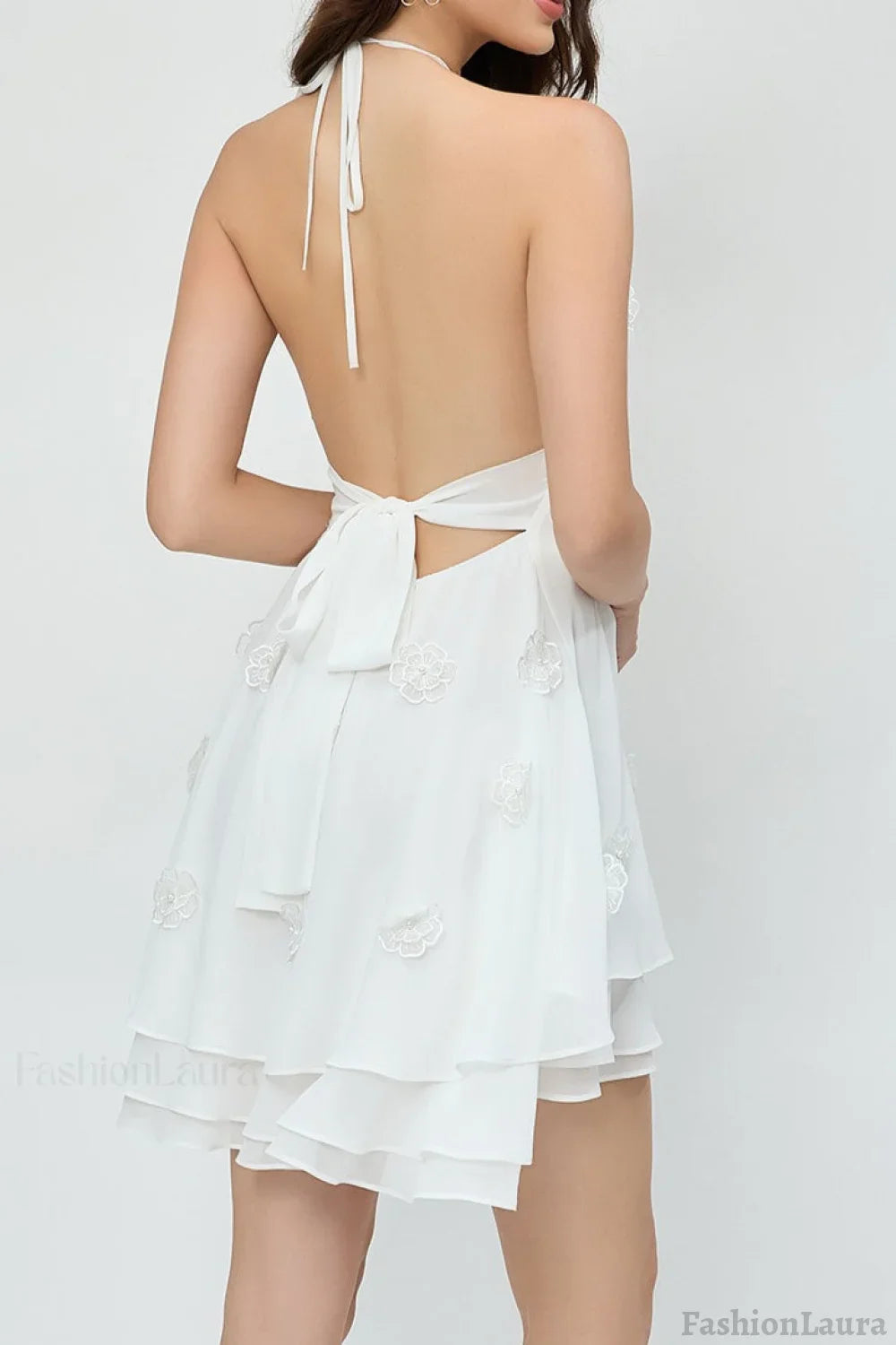 3D Floral Chiffon Halter Cocktail Dress