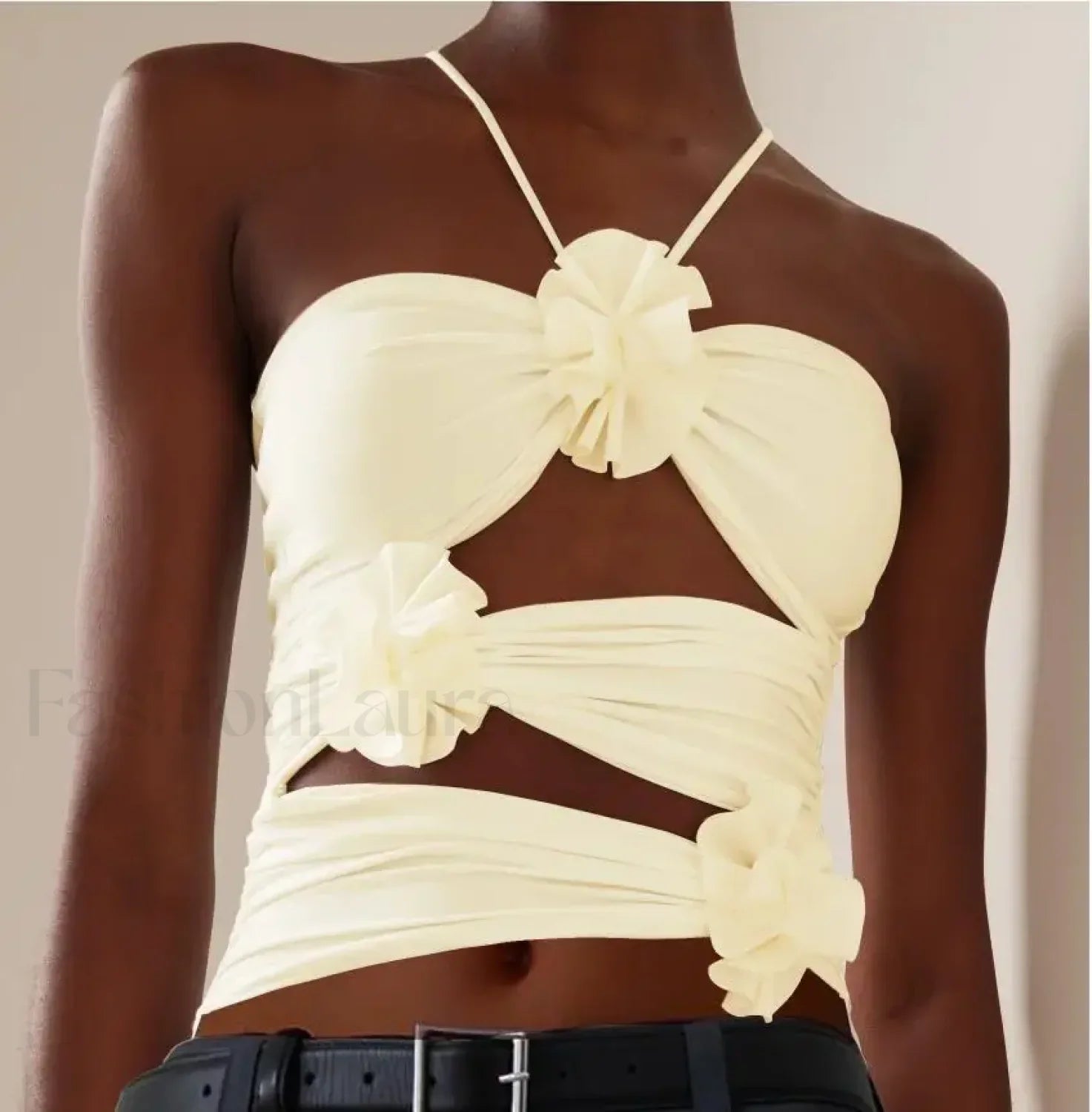 3D Floral Cut-Out Crop Top