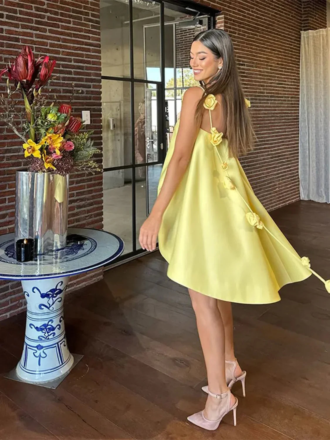 3D Floral Ribbon Mini Dress