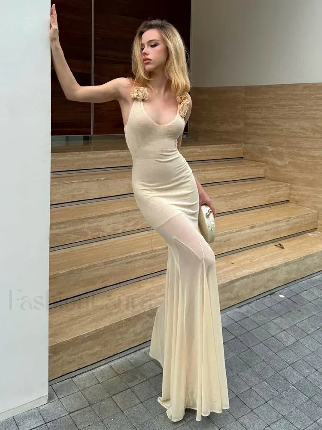 3D Flower Patchwork Halter Maxi Dress