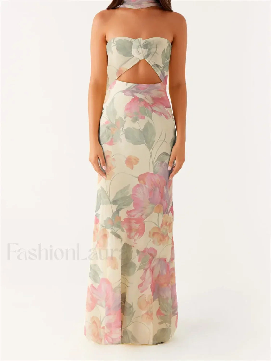 3D Flower Patchwork Tube Maxi Dress pink 1 / S