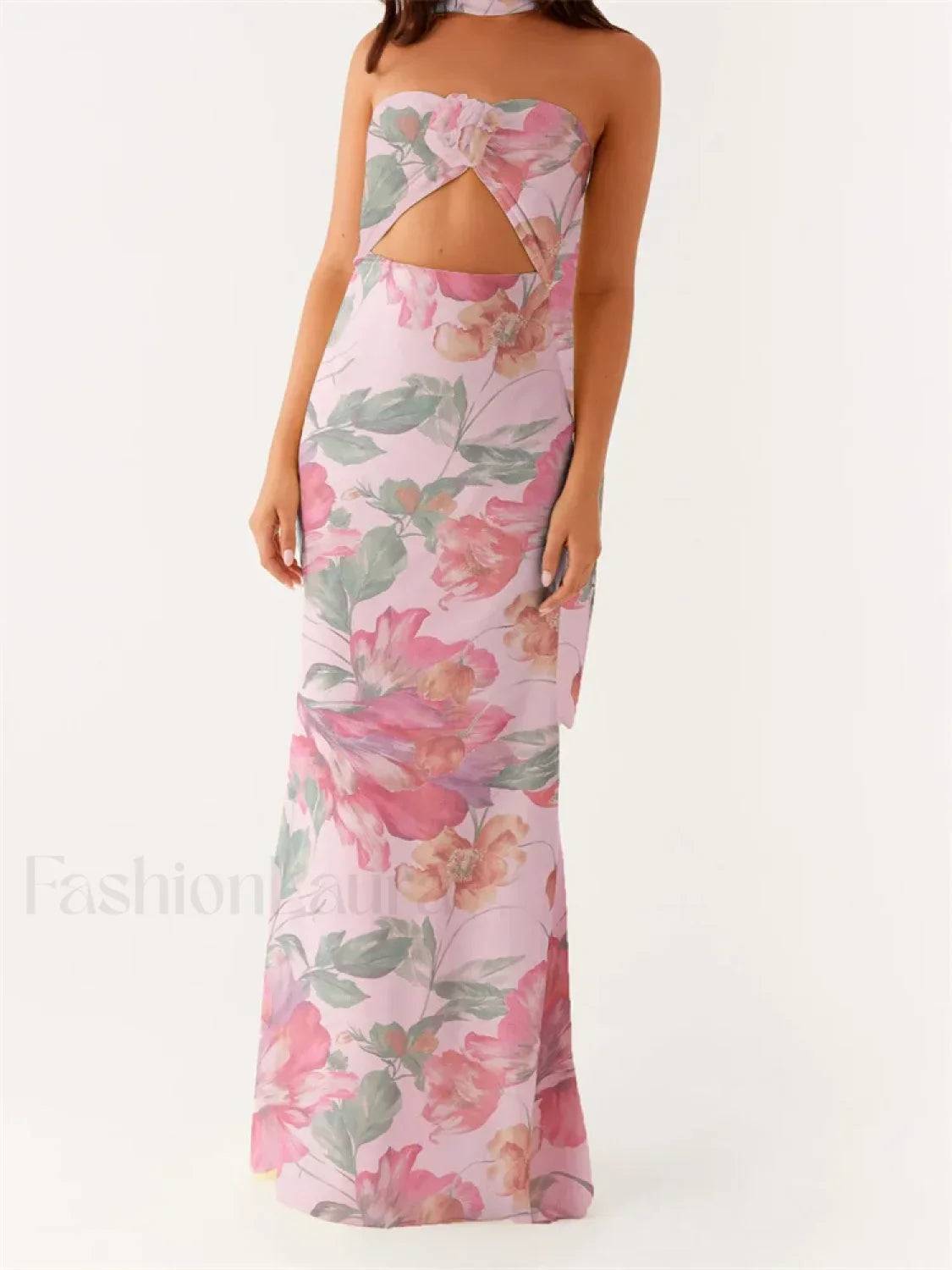 3D Flower Patchwork Tube Maxi Dress