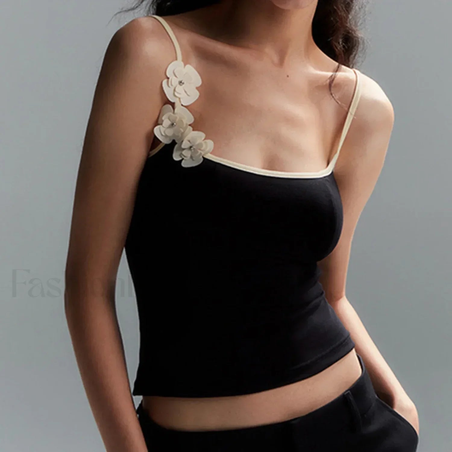 3D Flower Square-Neck Crop Top