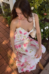 Floral Print Tie Back Vacation Maxi Slip Dress
