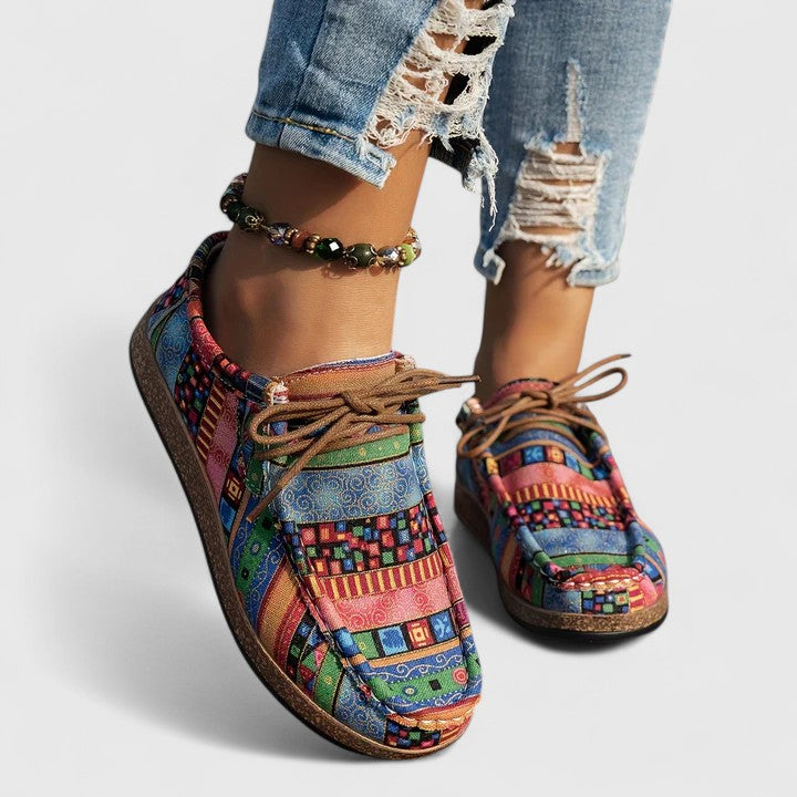 Aztec Print Lace Up Flat Sneakers