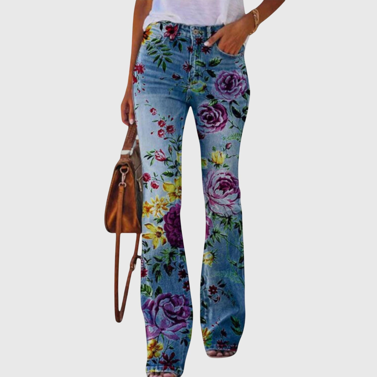 Floral Print High Waist Flare Jeans