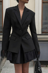 Black Lace Panel Long Sleeve Blazer
