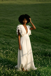 V Neck Ruffled High Waist Dress