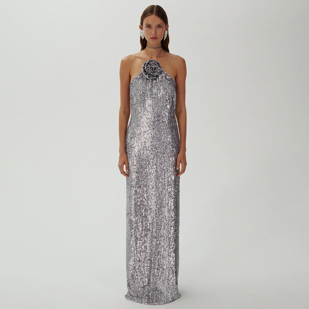 Celeb High End Sequin Backless Maxi Dress