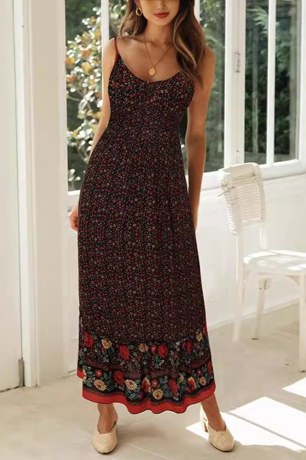 Bohemian Floral V Neck Cami Flare Boho Dress