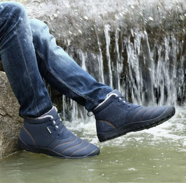 Outdoor Winter Sport Men Women Ankle Boots Lace-up Trekking Worker Fleece Lined Shoes Sneakers - 41 Dark Blue