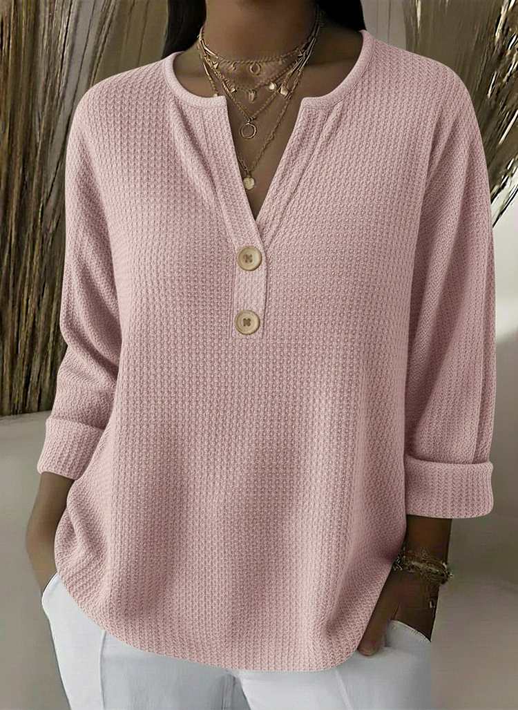 Notch Neck Waffle Knit Button Henley Top