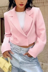 Cropped Pink Double Breasted Blazer