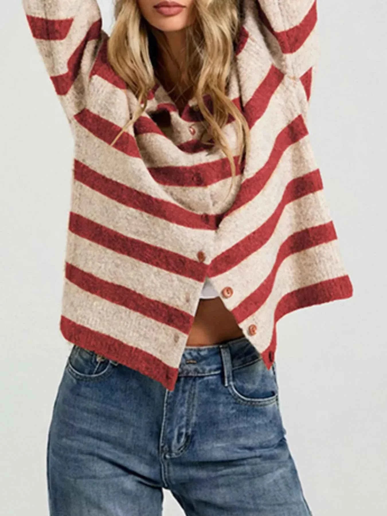 Striped Fuzzy Knit Cardigan