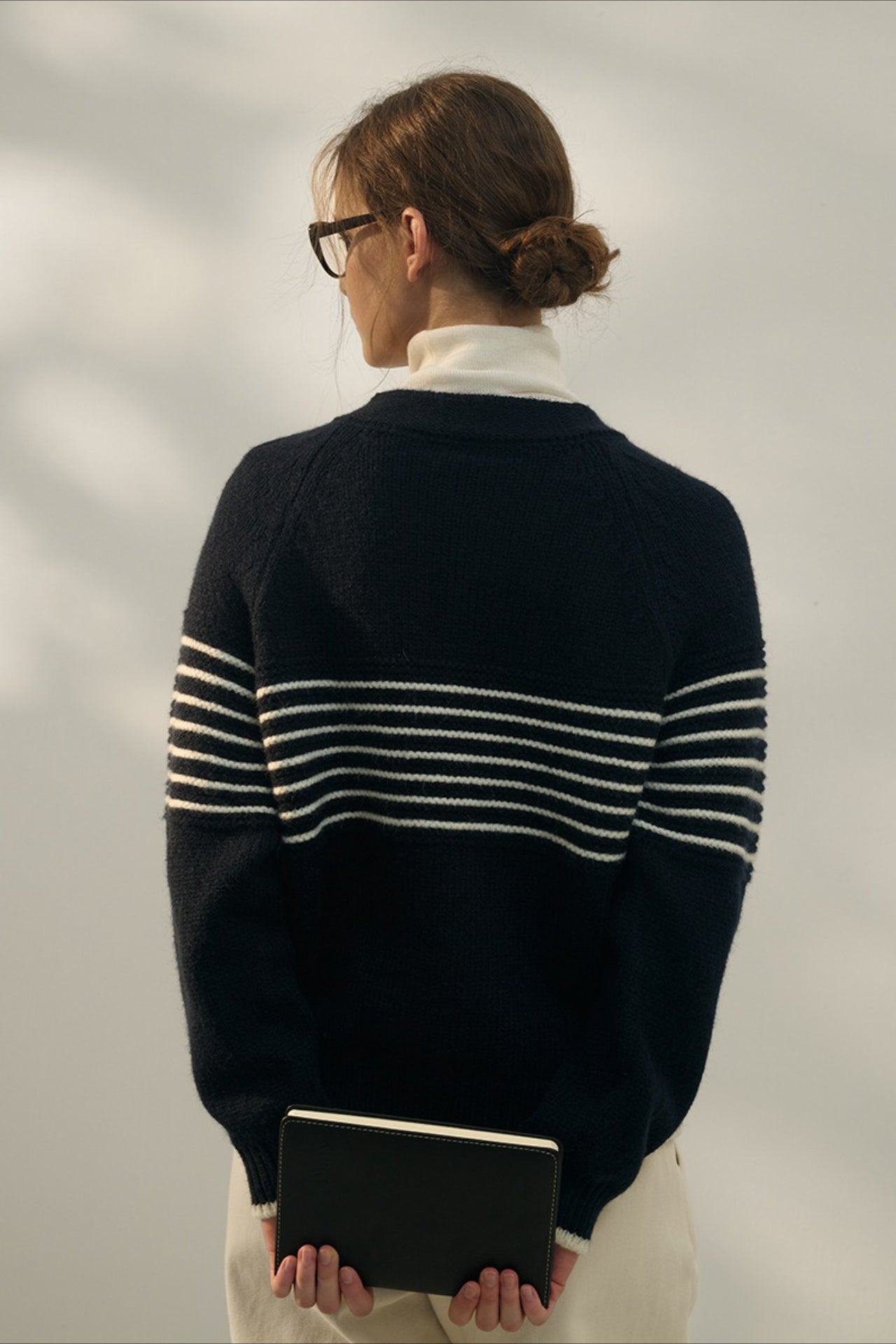 Retro Stripe Zip VNeck Knit Top