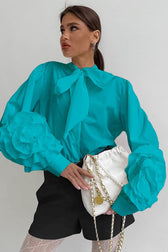 Lantern Sleeve Floral Tie Blouse