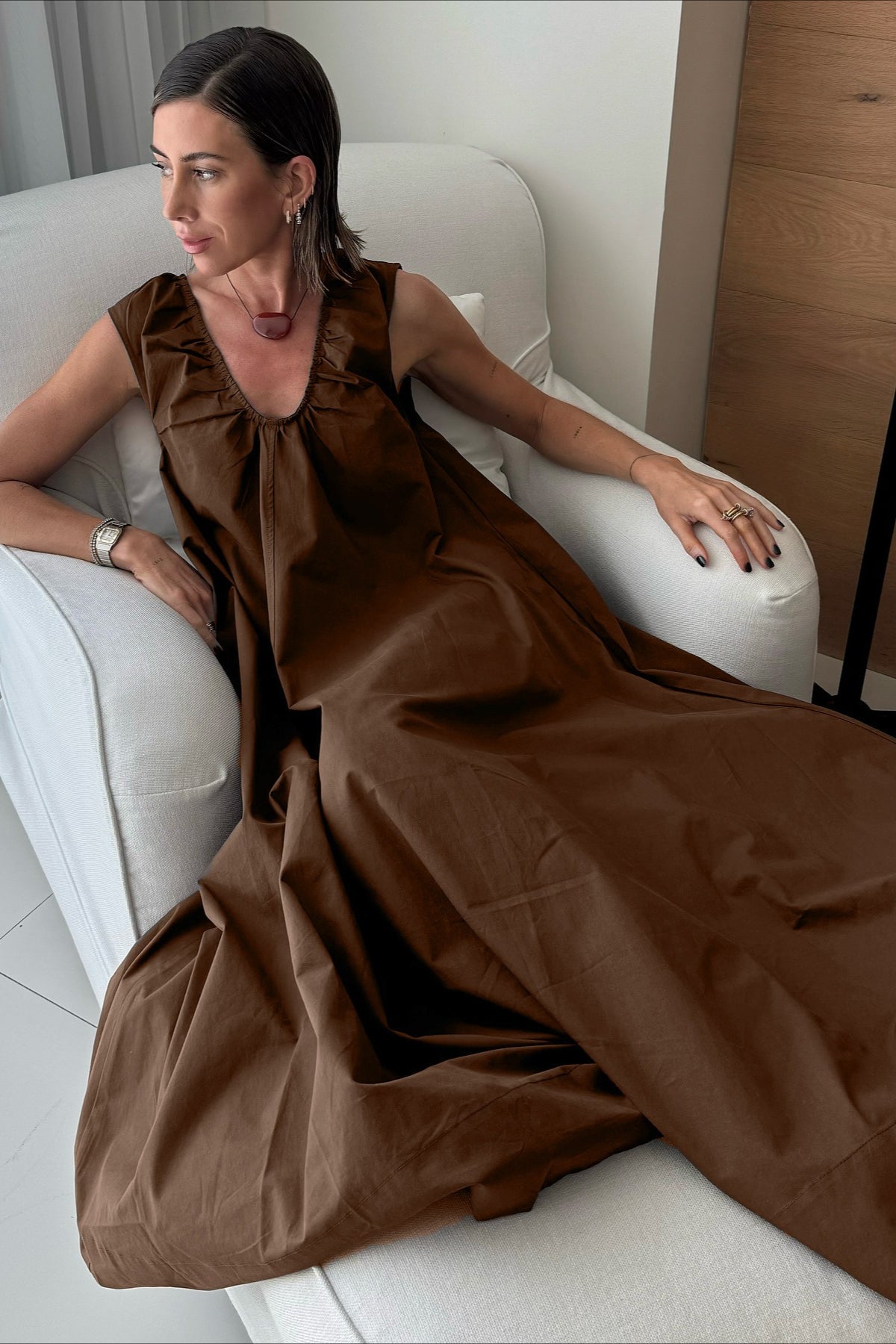 V-Neck Pleated Tank Loose Boho Dress