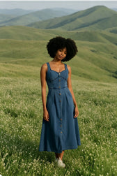 Washed Button Front Cami Denim Dress