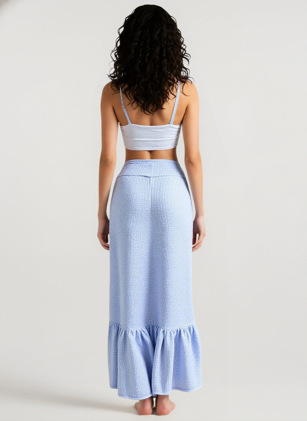 High Waist Textured Ruffle Hem A-Line Maxi Skirt 5
