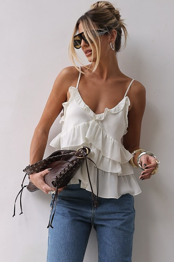 Ruffle Layered V-Neck Cami Top