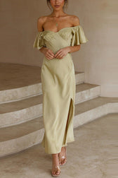 Pure Love Satin Butterfly Sleeve Slit Midi Dress - View 16