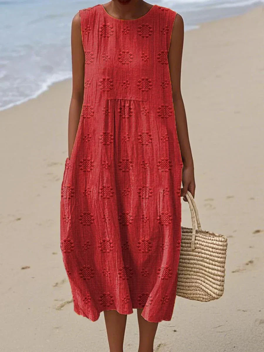 Floral Textured Sleeveless Pocket Midi Dress 5