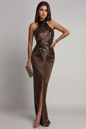 Velvet Sequin Slit Midi Bodycon Dress