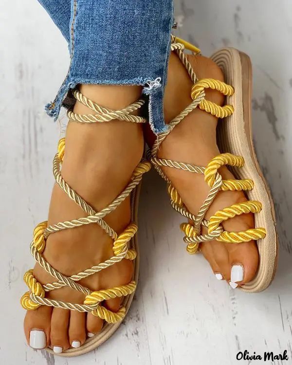 Knotted Lace-Up Sandals with Rope Design Flats