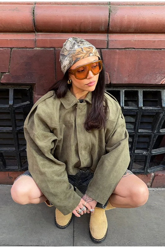 Suede Cropped ZipUp Jacket