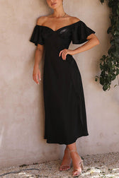 Pure Love Satin Butterfly Sleeve Slit Midi Dress - View 3