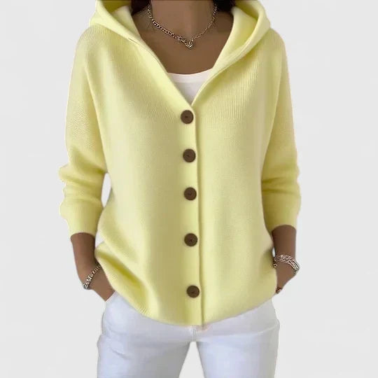 Hooded Button Front Long Sleeve Knit Cardigan