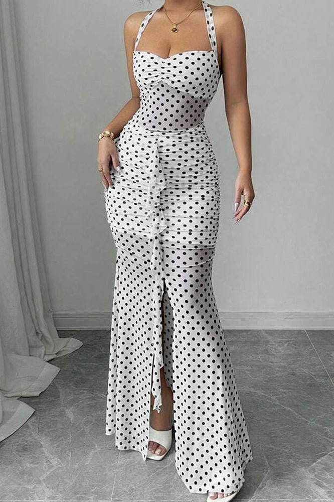 Polka Dot Backless Cami Mesh Maxi Dress 3