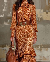 Leopard Print Long Sleeve Ruffle Mermaid Maxi Dress 4