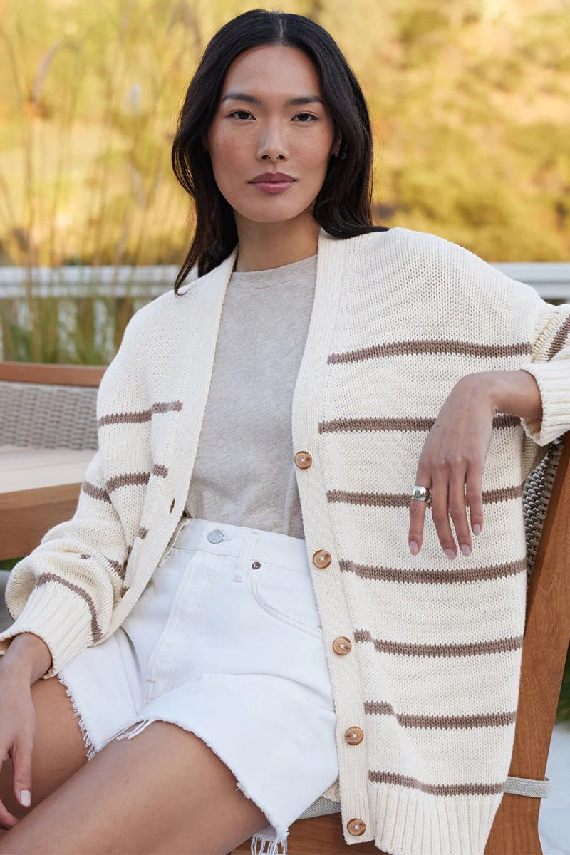 Striped V-Neck Drop Shoulder Button Front Oversized Longline Cardigan 2