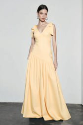 Elegant Bow Strap Fitted Flared Sleeveless Party Dress