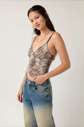 Sheer Lace Ribbed Cami Top