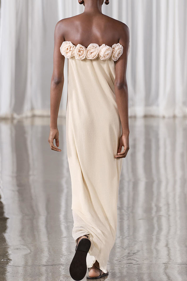 Blooming Flower Applique Elastic Off Shoulder Maxi Dress - View 7