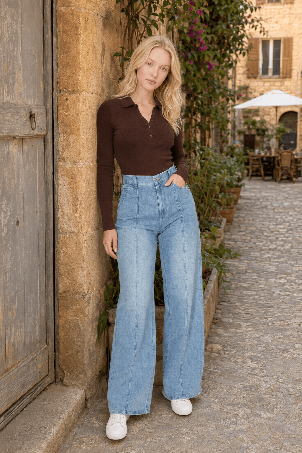 High-Waist Straight-Leg Denim Jeans