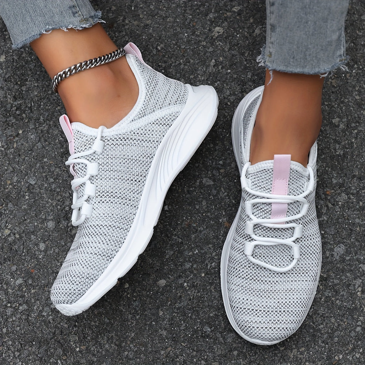 Lace Up Knit Low Top Running Sneakers