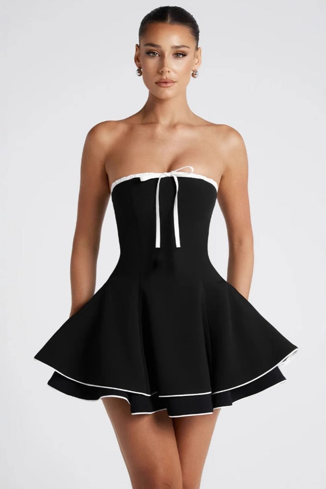Contrast Bustier Lace-up Back Cocktail Dress - View 2