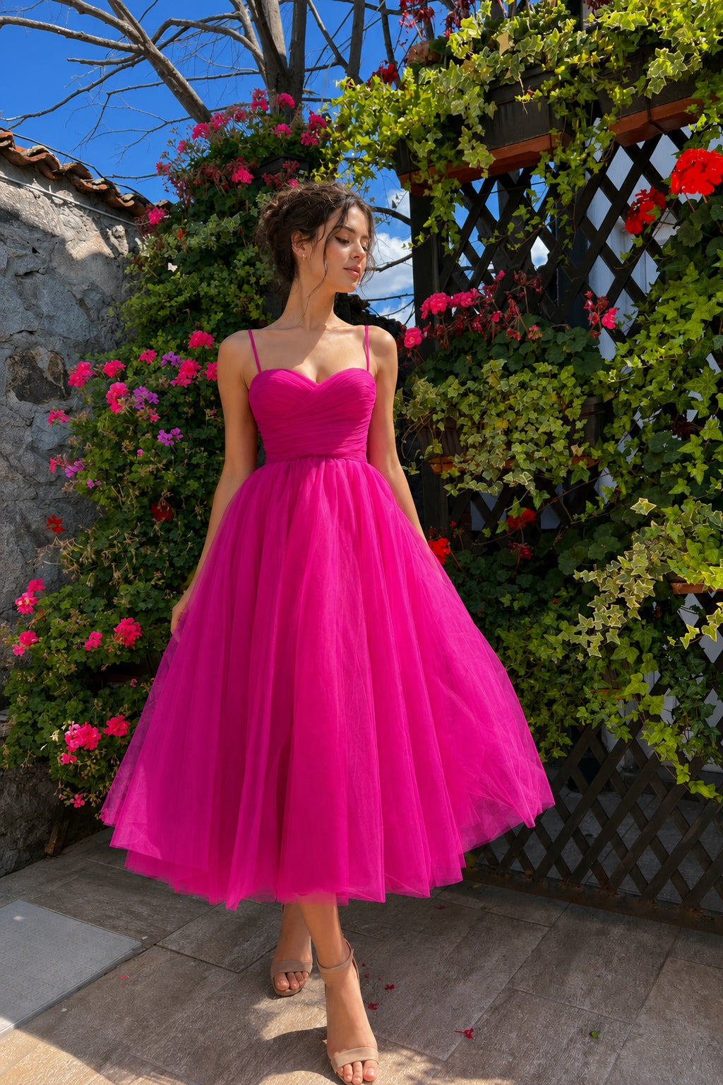 Solid Mesh Bow Midi Slip Dress
