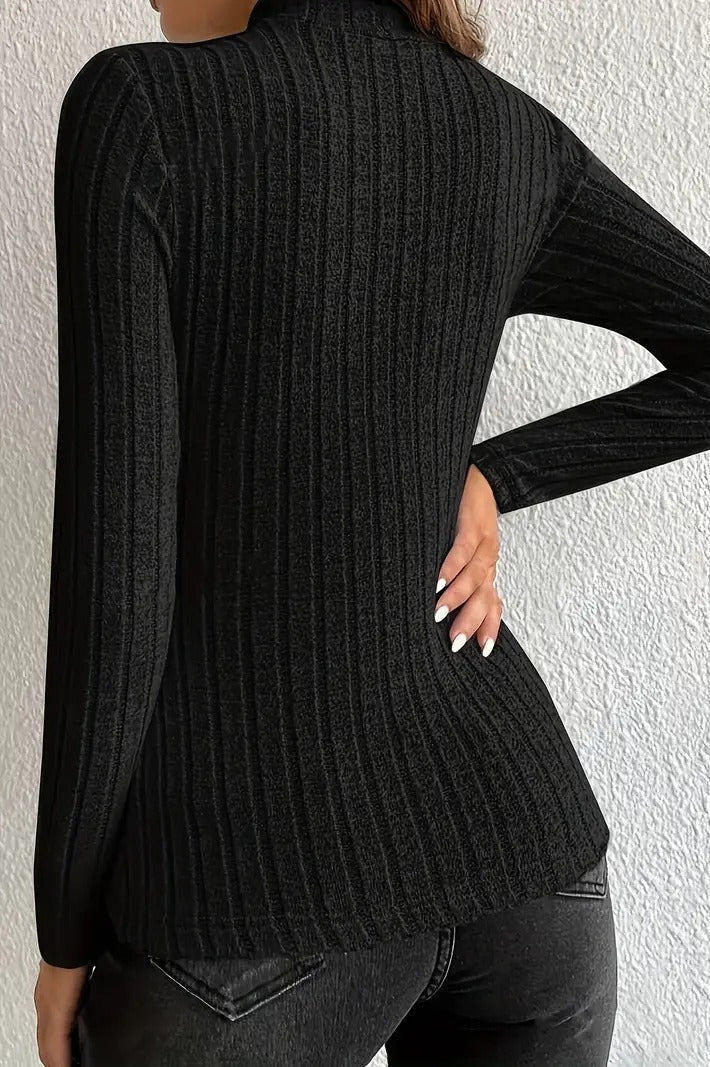Mock Neck Long Sleeve Slim Fit Ribbed Knit Sweater 9