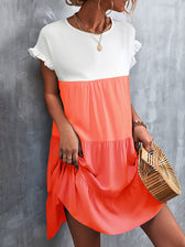 Round Neck Flutter Sleeve Tiered Babydoll Mini Dress 6
