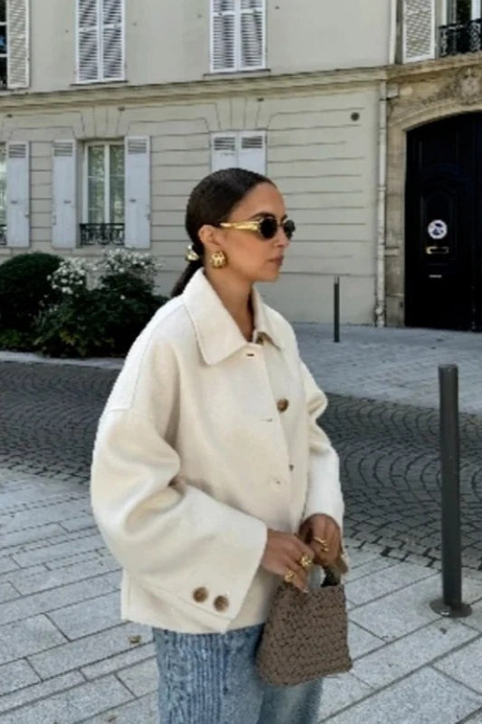 Cropped Wool Notch Collar Jacket