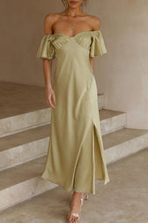Pure Love Satin Butterfly Sleeve Slit Midi Dress - View 4
