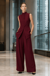 Drape Sleeveless Shirt Elegant Two Piece Work Set