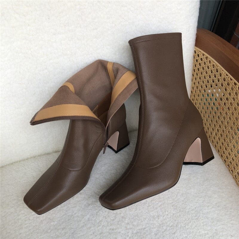 Classic Sheepskin Slimming Boots Elegant Glove-Like Ankle Boots High Heel Side Zipper Boots